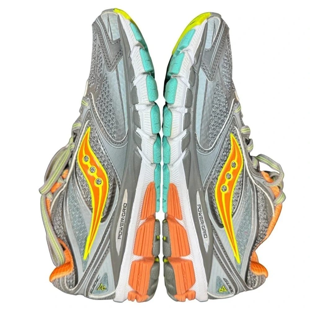 Saucony Guide 7 PowerGrid Women's Running Shoes Size 7 Gray Orange Teal - Picture 1 of 9